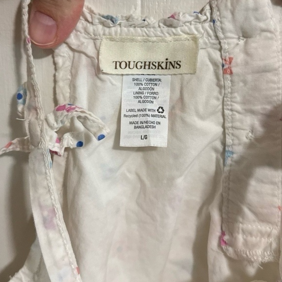 TOUGHSKINS Youth Girls Lrg White Floral Ruffled Tie Strap Tank Top Summer Play - Picture 2 of 4